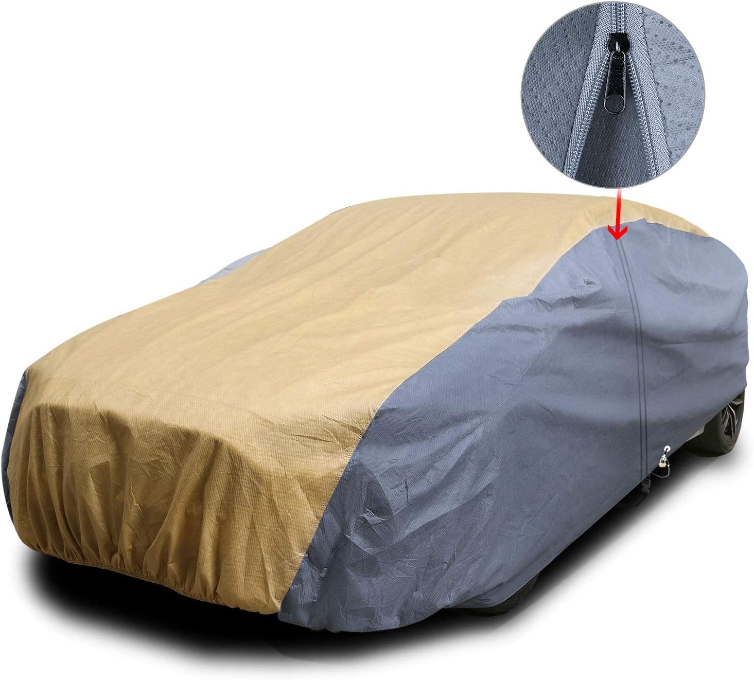 KAKIT Car Cover Waterproof All Weather for Sedan, 5 Layers Soft Cotton Sun UV Protection Windproof Universal Outdoor Car Covers for Automobiles Fits up to 199"