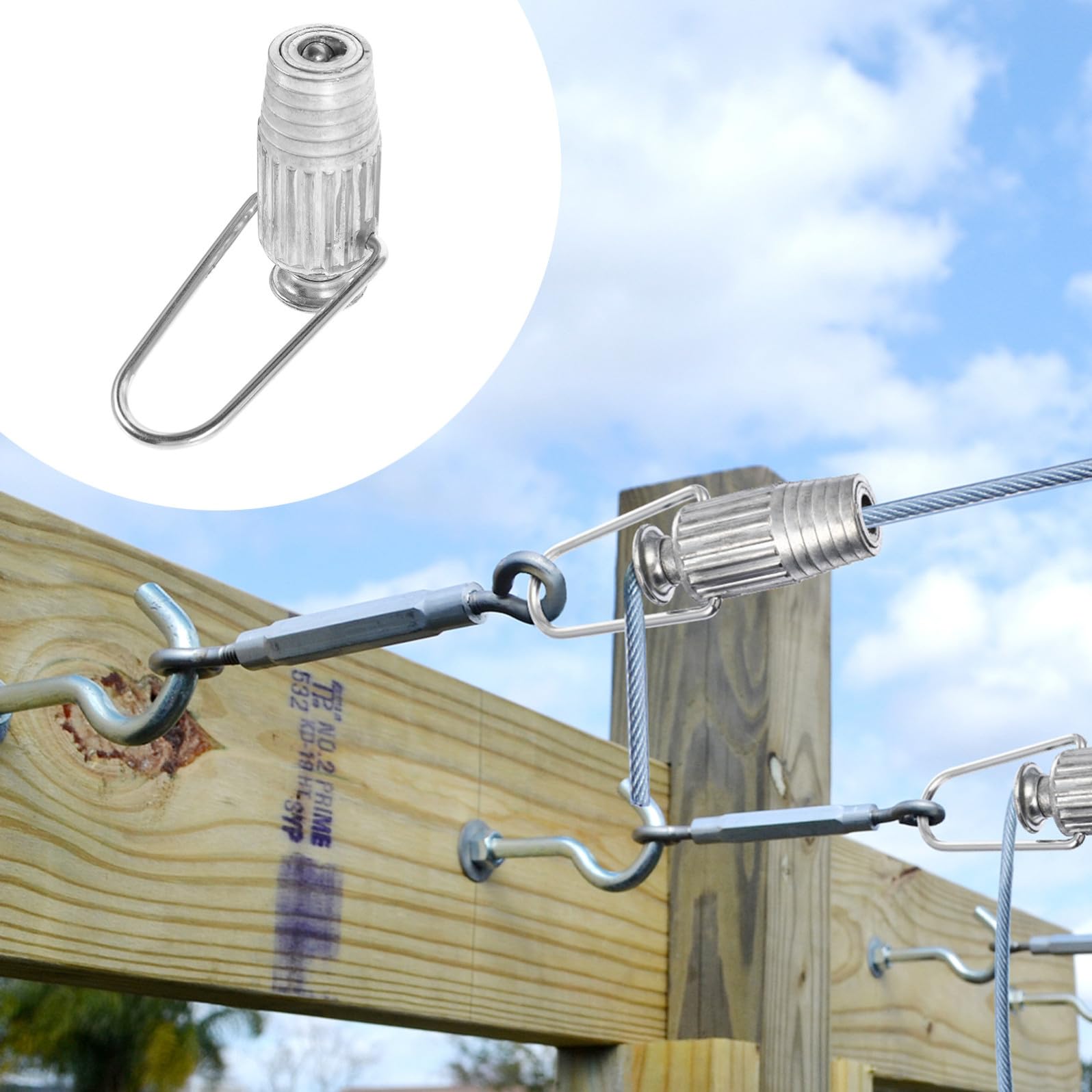 Tenditore Filo 4 Pezzi in Alluminio per Stendibiancheria | Argento, Tensione a Molla e Cuscinetto a Sfera, per Linee Fisse o Sistemi a Puleggia, Uso Balcone e Giardino