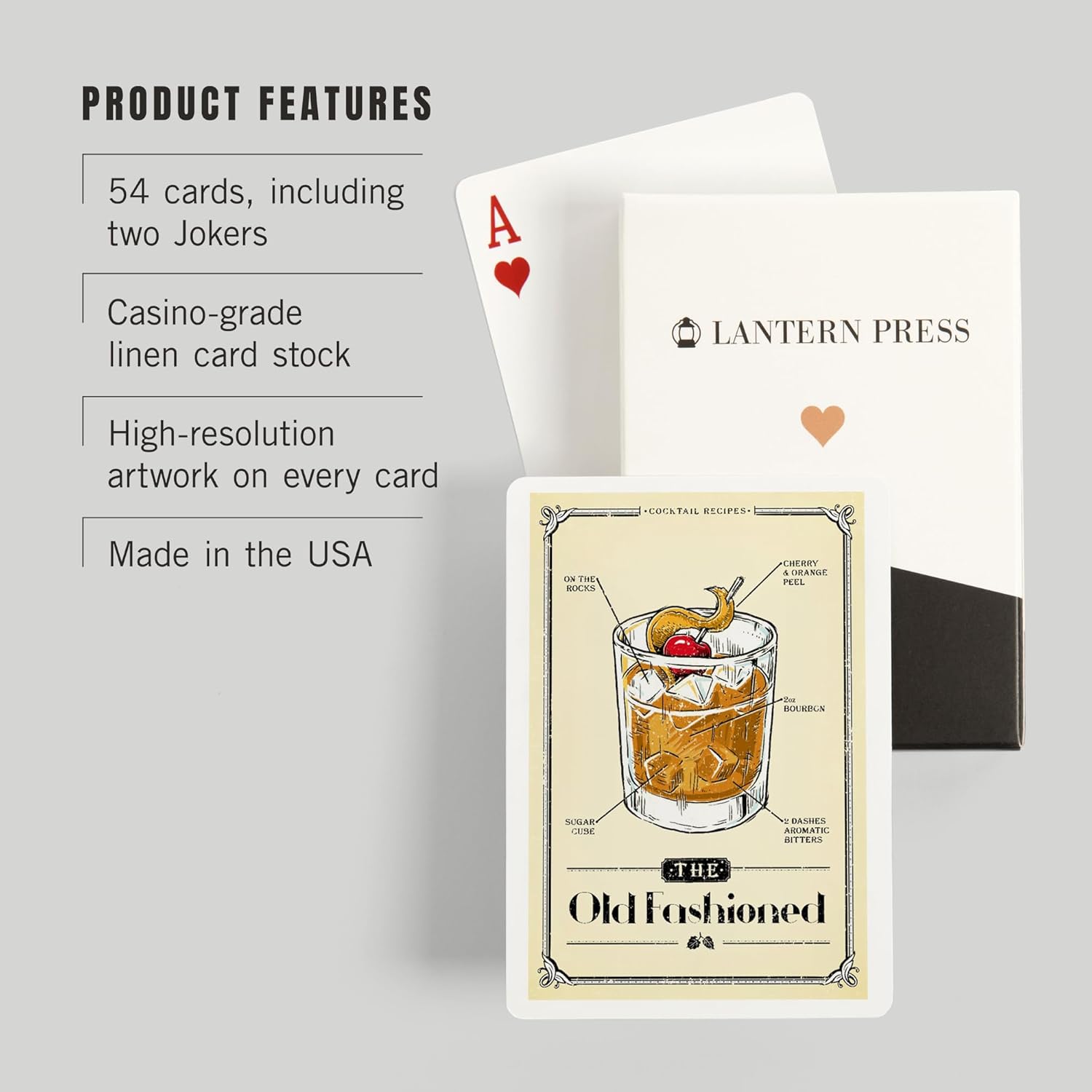 Lantern Press Prohibition, Cocktail Recipe, Old Fashioned, 52 Playing Cards for Adults, Poker Size Card Deck