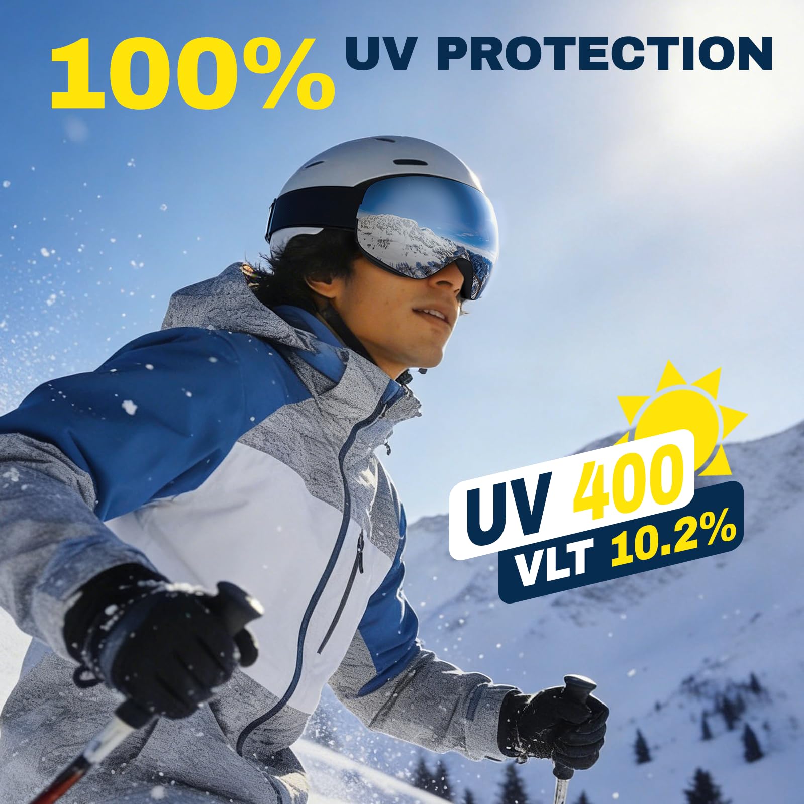 Lunettes de ski pour hommes, femmes, jeunes, adolescents, protection UV, anti-reflet, pour ski, snowboard, cyclisme, moto - 4