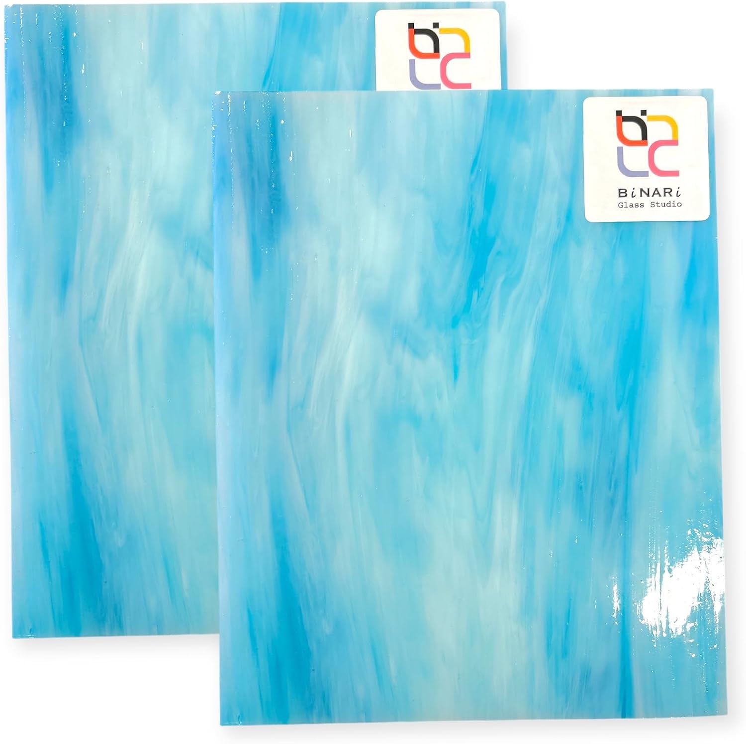 [2 Sheets] 8 x 12 in Sky Blue Wisspy Opal “Blizzard” Wissmach Art Glass | Artist-Selected American Glass for Tiffany, Mosaic & DIY – Curated by BiNARi Glass Studio