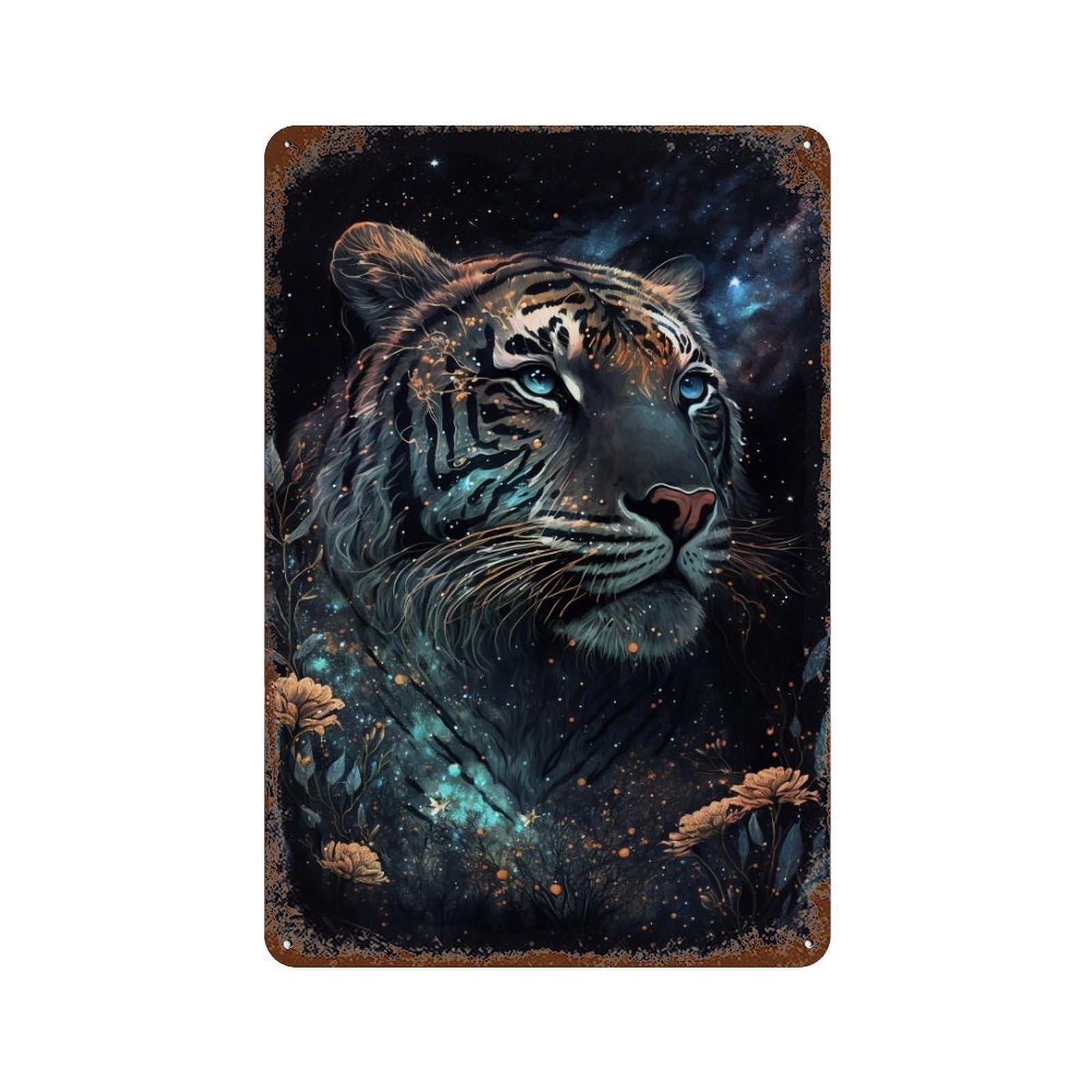 Galactic Tiger Portrait Decorative Tin Sign 11.8"x7.9", for Bistro, Counter And Cafe Decor, Novelty Wall Decor