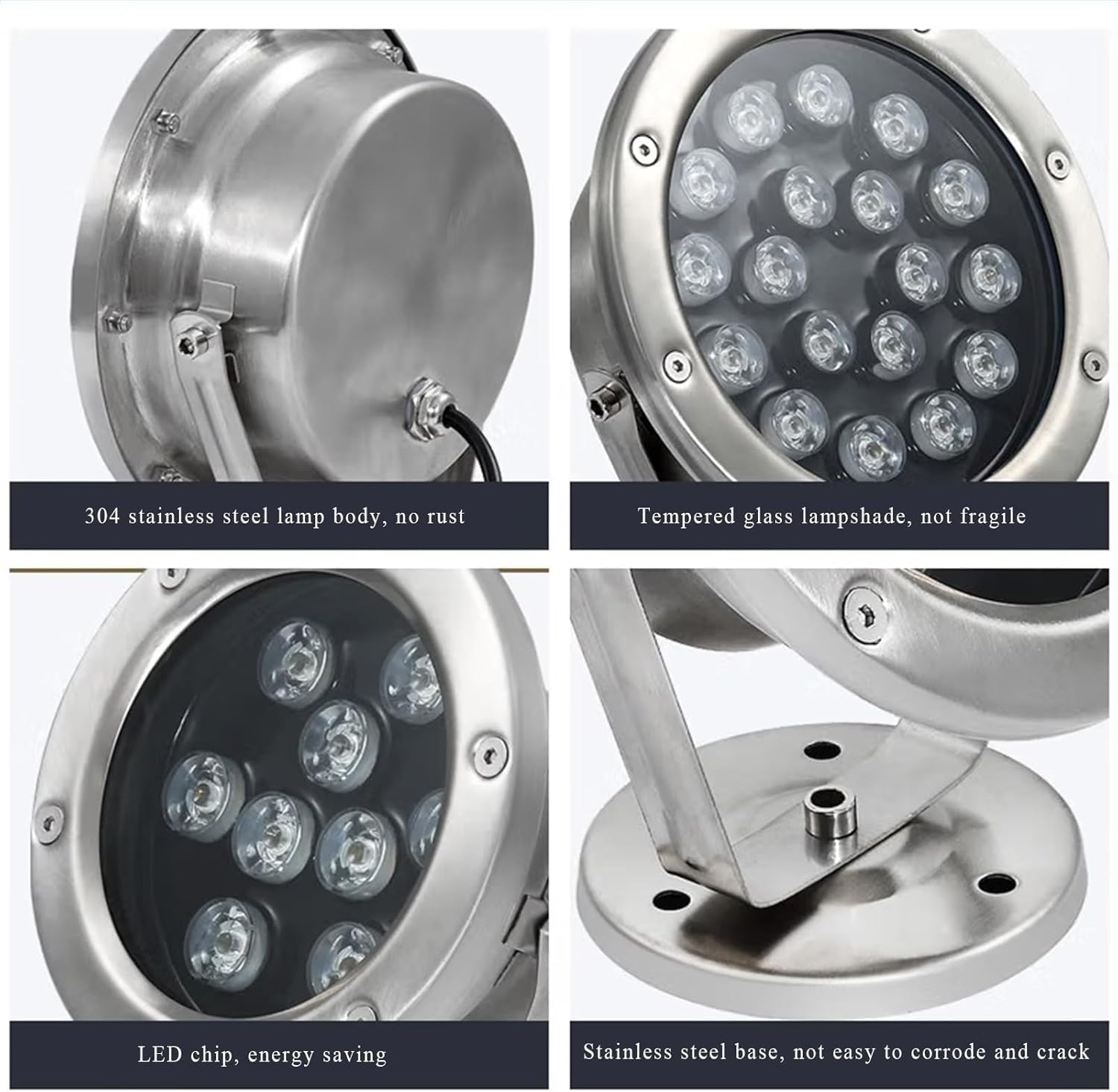 Adjustable Angle Underwater Pond Light - RGB Color-changing Outdoor Underwater Lights, Engineering Fountain Lights, Pool Waterscape Light, Colorful Spotlights, IP68 Waterproof Floodlights(Cold White L