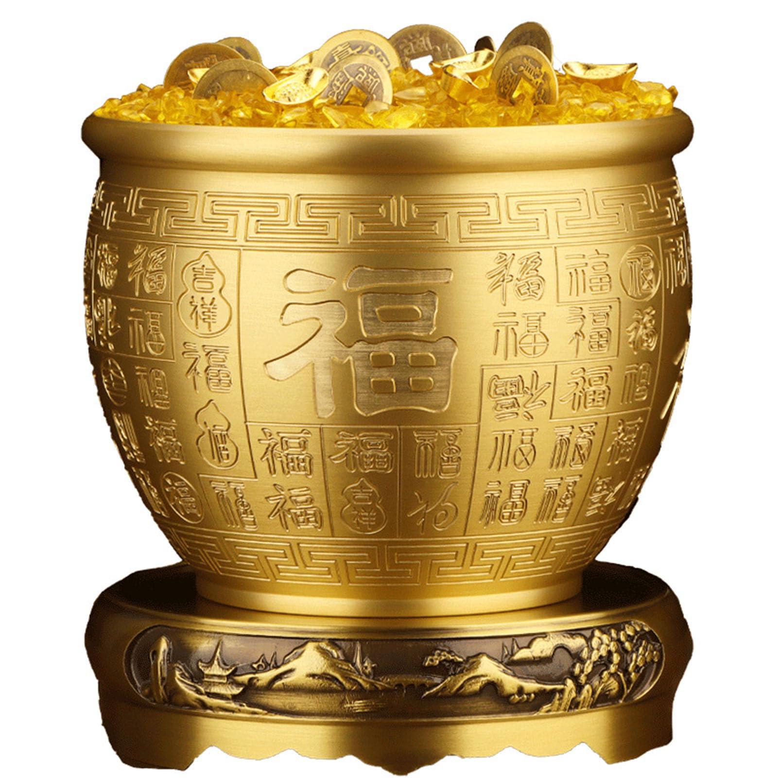 Miska na skarby Feng Shui, miska na pieniądze chińskiej fortuny Mosiężna miska z róg obfitości Feng Shui Umywalka na skarby Miska na bogactwo Złota miska na ofiarę na sukces,B,S