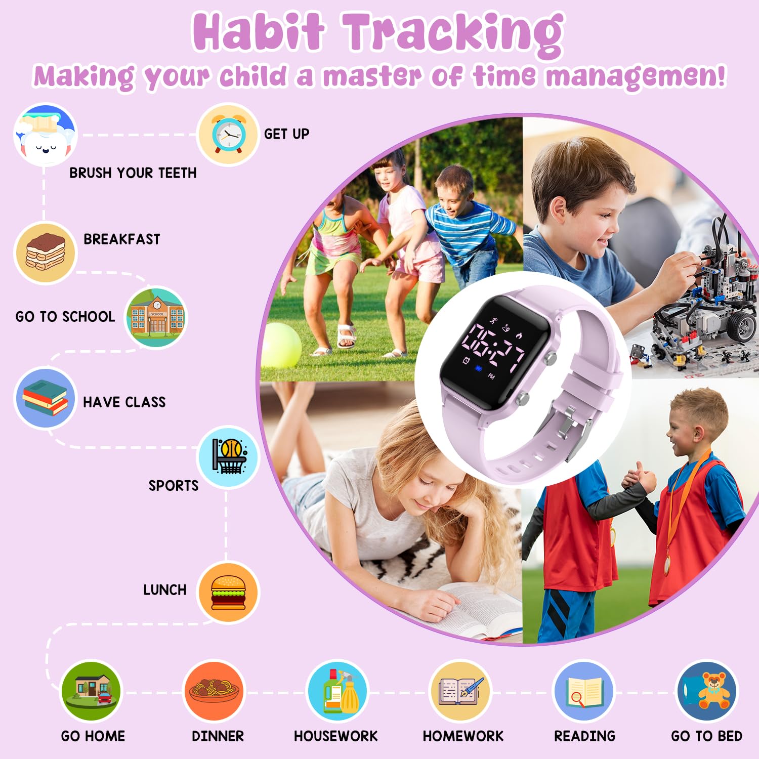 Timever Reloj digital para niños y niñas, color rosa y morado