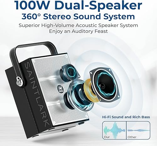 Miniatura 2 de Amplificador de voz potente de 100 W con 2 micrófonos inalámbricos, altavoz portátil con sonido profesional grande con micrófono, altavoz Bluetooth