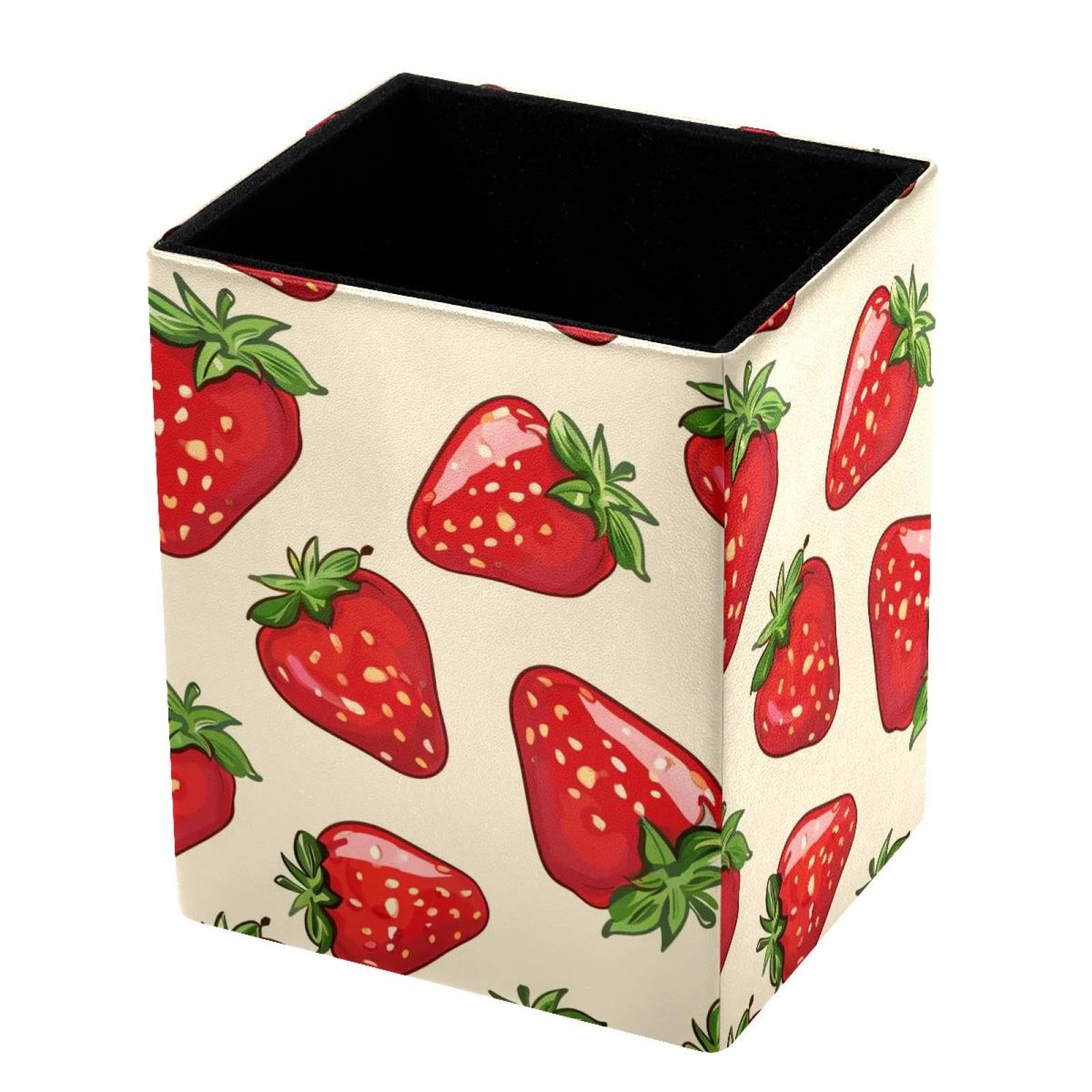 Pencil Holders for Desk, Tempting Strawberry Printed Pen Holders Pen Pot Makeup Brushes Storage Desktop Stationery Supplies Organiser for Home Office