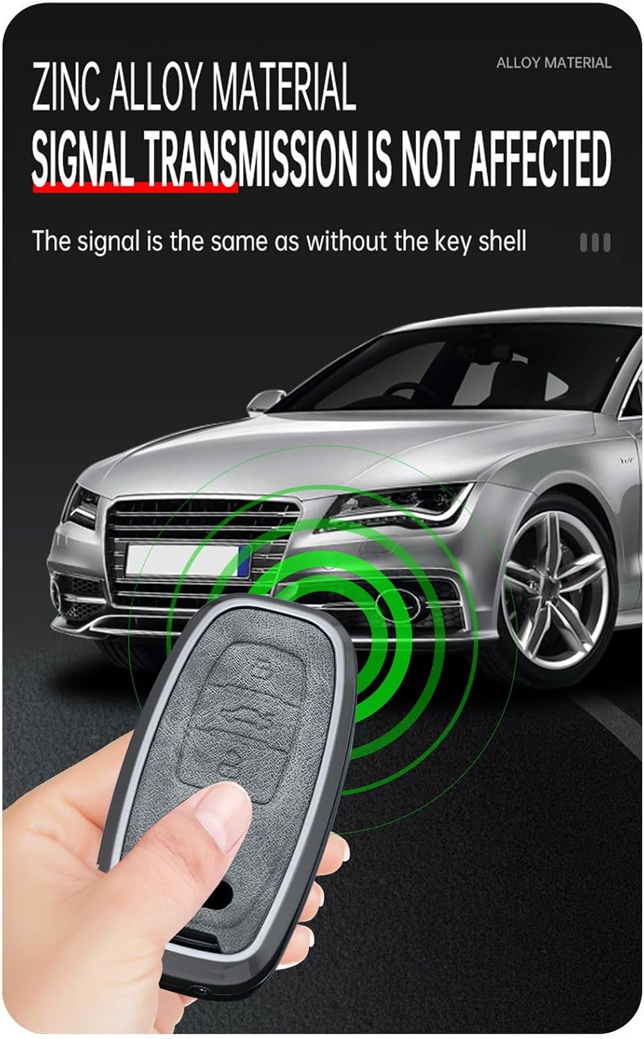 SANRILY Gray Metal Leather Key Fob Cover Fit for Audi R8 Q5 Q7 S3 S4 S5 S6 S7 S8 SQ5 RS5 RS7 A4 A5 A6 A7 A8 Keyless Key Holder with Keychain C