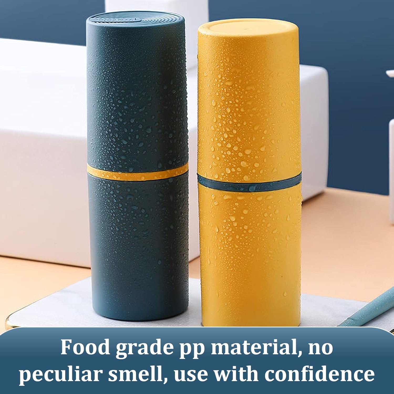 2 PCS Travel Toothbrush Holder, Portable Toothbrush Box, Brushing Teeth Cup, Toothpaste Storage with Lid for Home Camping Travel Business Trip Blue, Yellow 5 71bX+Cd2LzL. AC SL1500