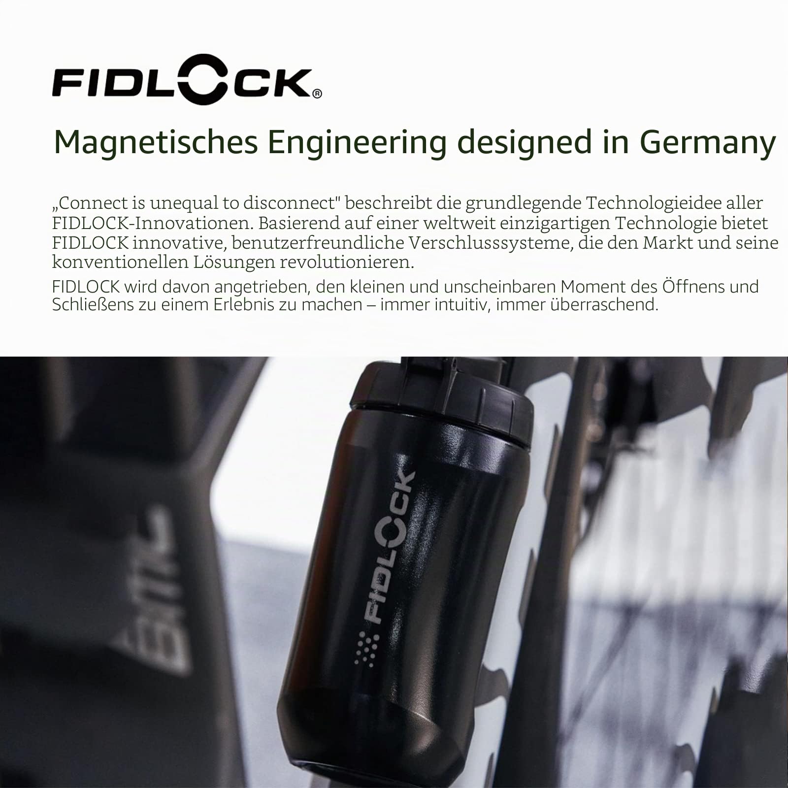 FIDLOCK Twist Einzelflasche 450ml Schwarz mit Drehanschluss (ohne Fahrradboden) Magnetischer Fahrrad Flaschenhalter mit BIcycle Getränkehalter