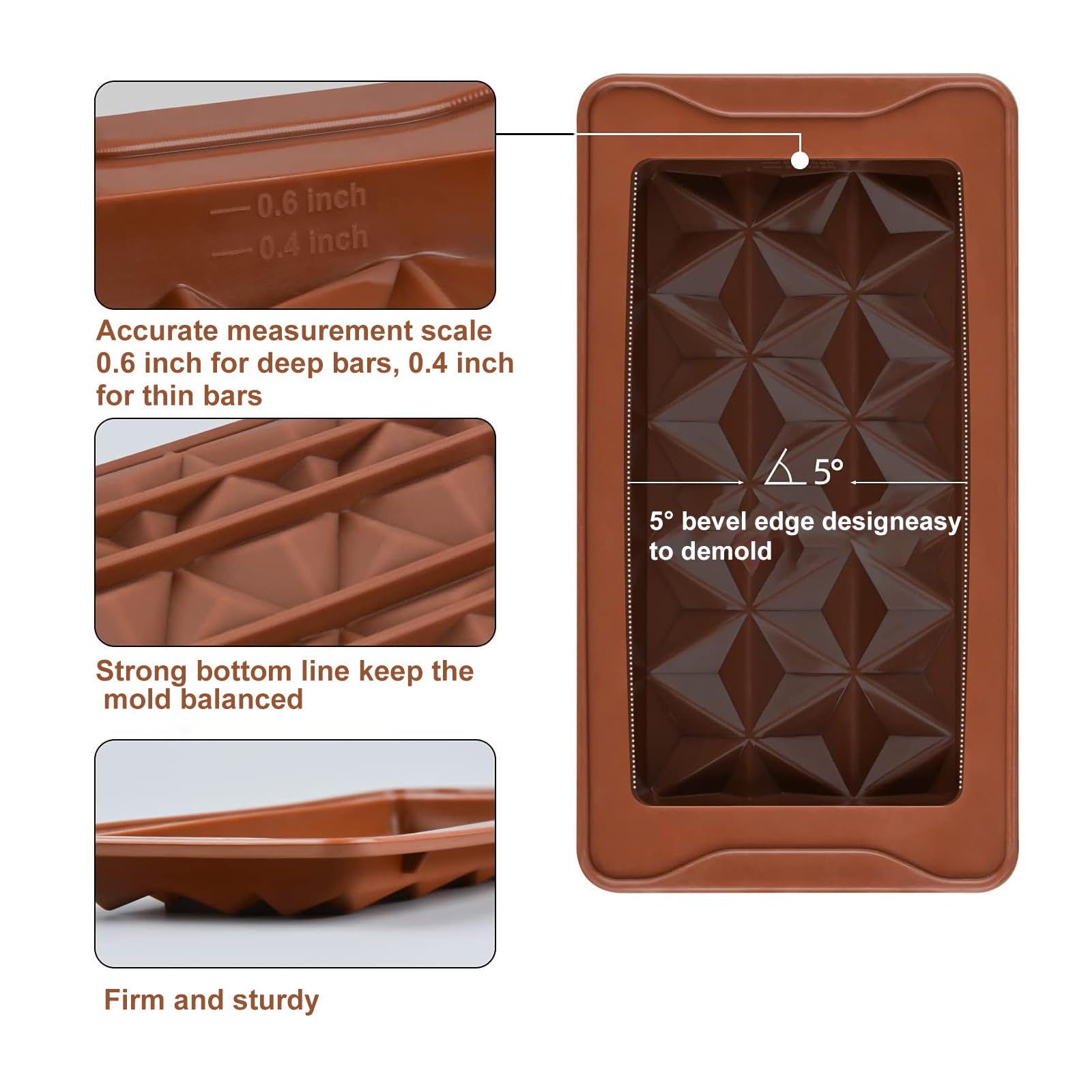 2PCS Silicone Deep Chocolate Bar Molds - Extra Thick Reusable Molds With Spatula For Candy & Baking