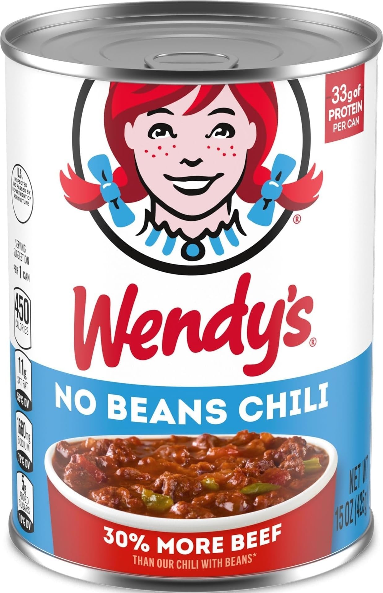 Wendy's Chili No Beans, Canned Chili, 15 oz. Can