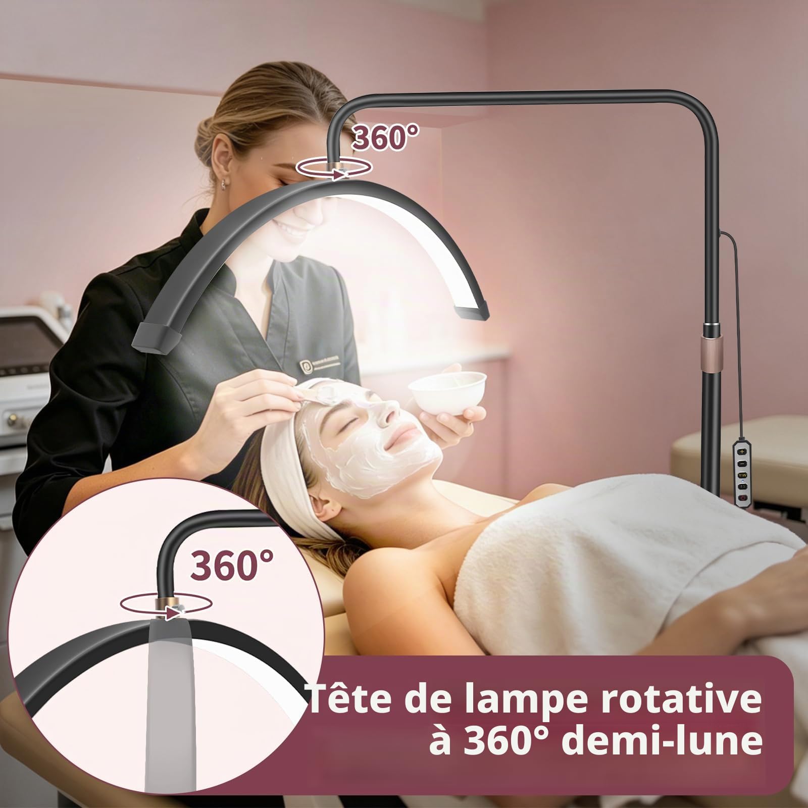 Diesisa Lampe Demi Lune Extension De Cils: Luminosité réglable Lampe Demi Lune - Avec support pour téléphone - TêTe De Lampe Rotative à 360° - Utilisé Pour Les Extensions De Cils, Les Tatouages -Noir