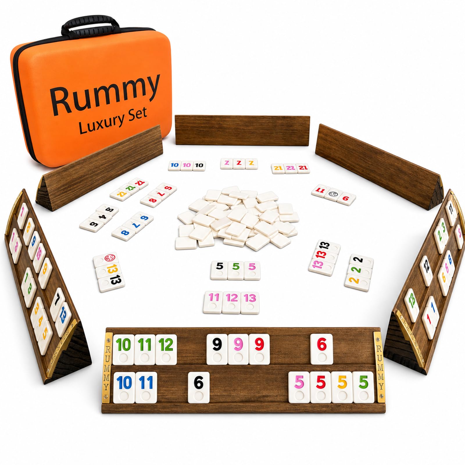 Photo 1 of HOROW Rummy Cube Game Set 6 Player Edition, with 6 Large Racks, 160 Tiles 13 Bonus Blank Tiles, Zippered Case, Classic Board Games for Travel, Party and Game Night