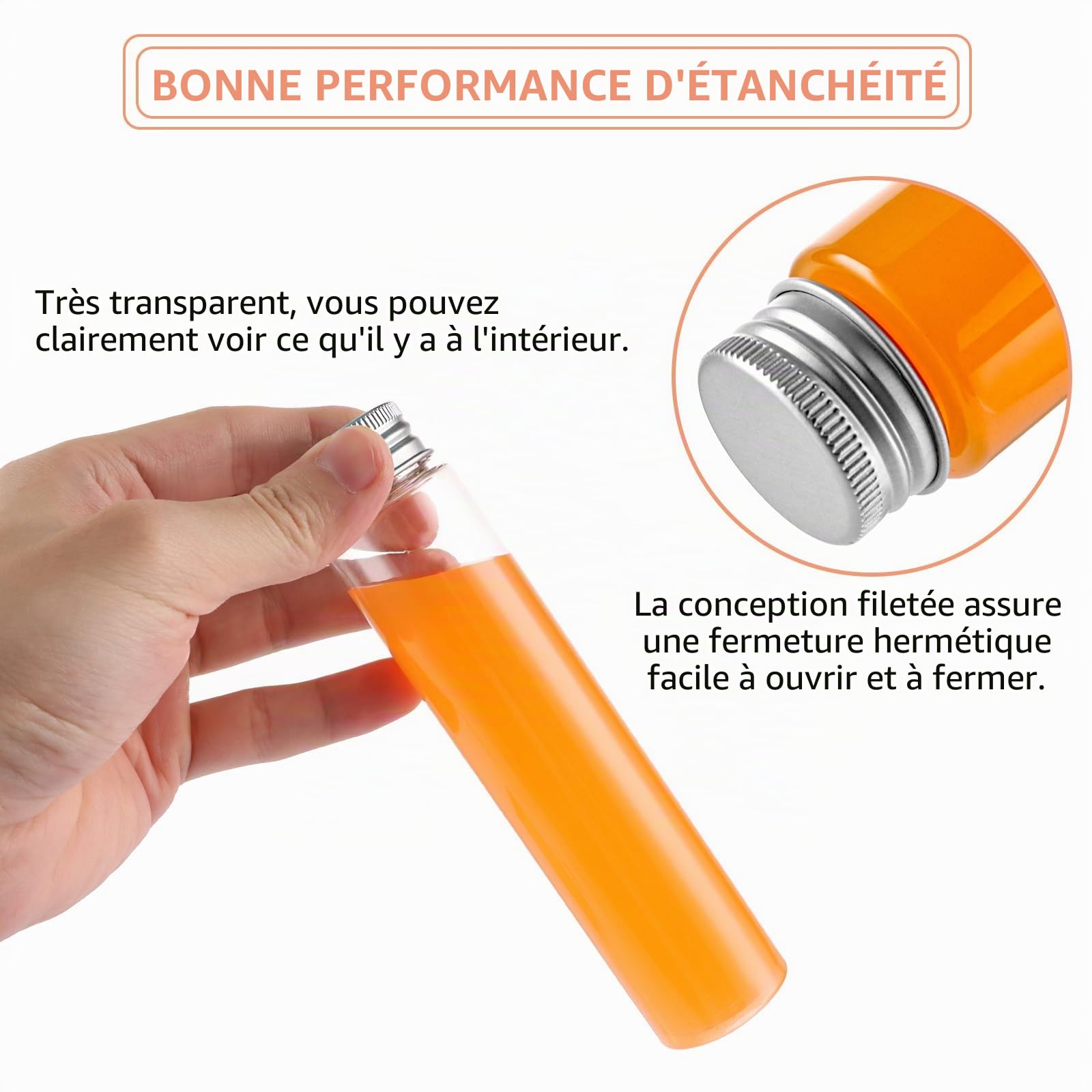 40 Tubes à Essai Plastique 110ml Transparents avec Bouchon Alu, Tubes Plats pour Bonbons, Liquides, Plantes, Décoration - Sécurité Alimentaire, Étanche