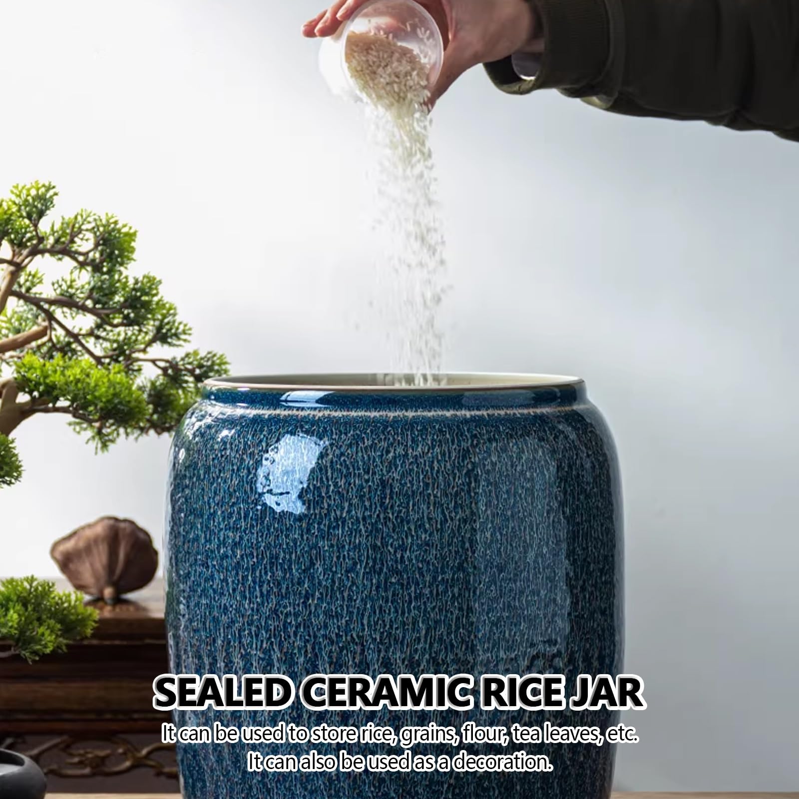 Barattoli ermetici in ceramica per alimenti, contenitori sigillati di grande capacità per cereali, riso, farina, noci e cereali con coperchio