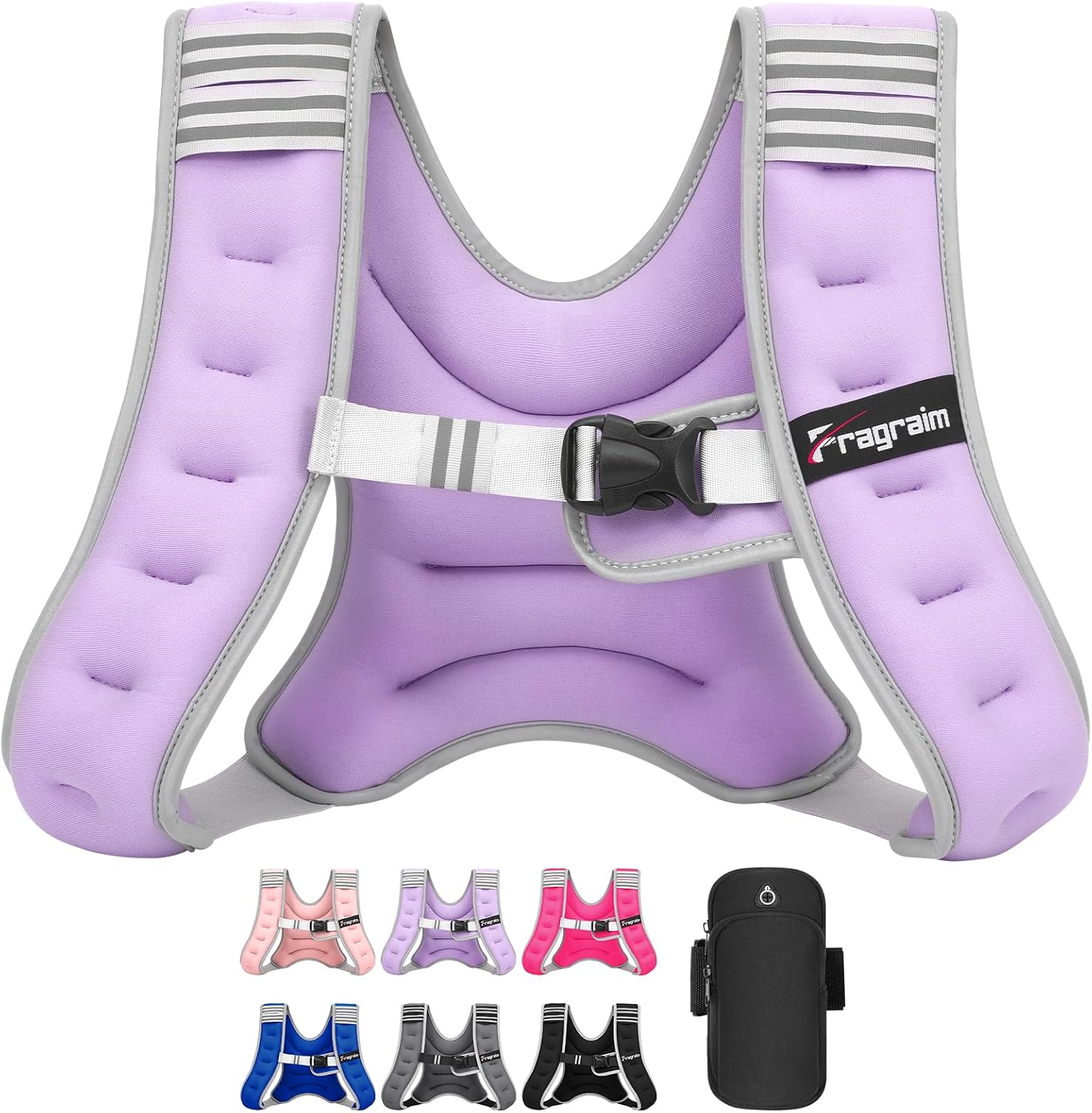 Fragraim Weighted Vest for Women Men - 8lb/10lb/12lb/16lb/22lb/25lb/30lb Weight Vest with Reflective Stripe, Detachable Phone Pouch, Ideal for Walking, Strength Training, Running, Workout, Cardio 8 lb Purple