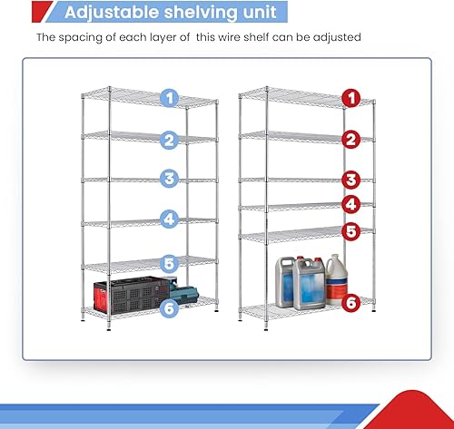 Miniatura 5 de NSF Organizador de estantes de alambre de 6 estantes de alambre, estantes de almacenamiento de metal, utilidad de grado comercial, resistente,