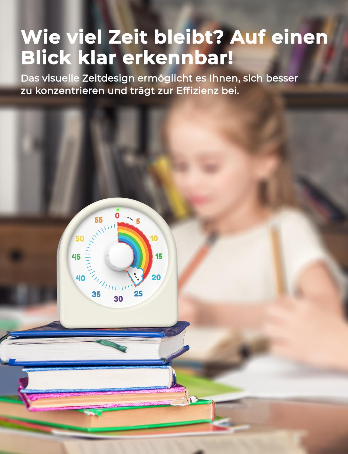 LIORQUE Visueller Timer 60 Minuten Countdown Timer für Kinder und Erwachsene Leiser Kurzzeitmesser mit Silikongehäuse Pausenfunktion wiederaufladbarem Akku für Küche Schule Büro
