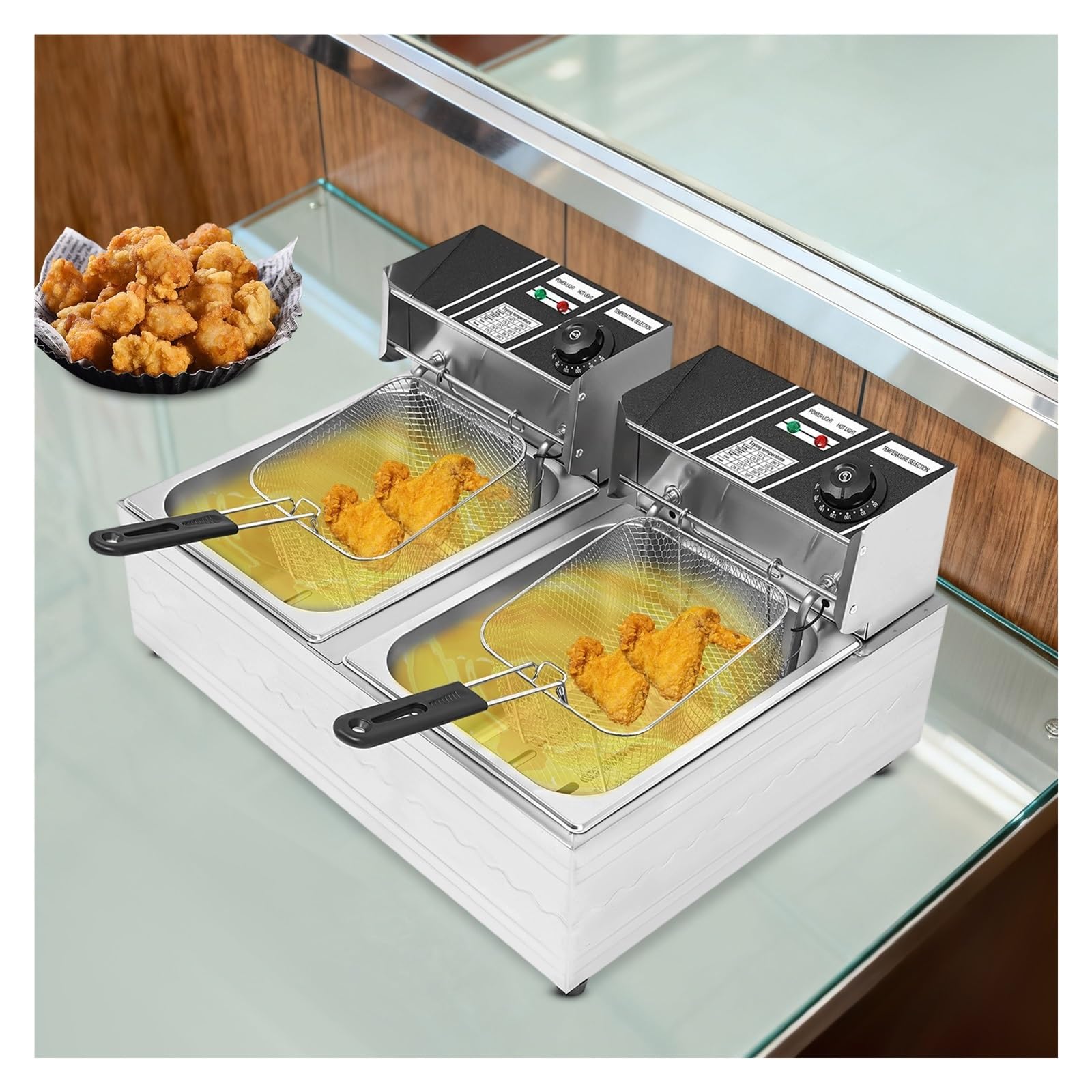 Freidora De Doble Tanque For Patatas Fritas, 12 L, Tubo Calefactor 5 Anillos Calentamiento RáPido
