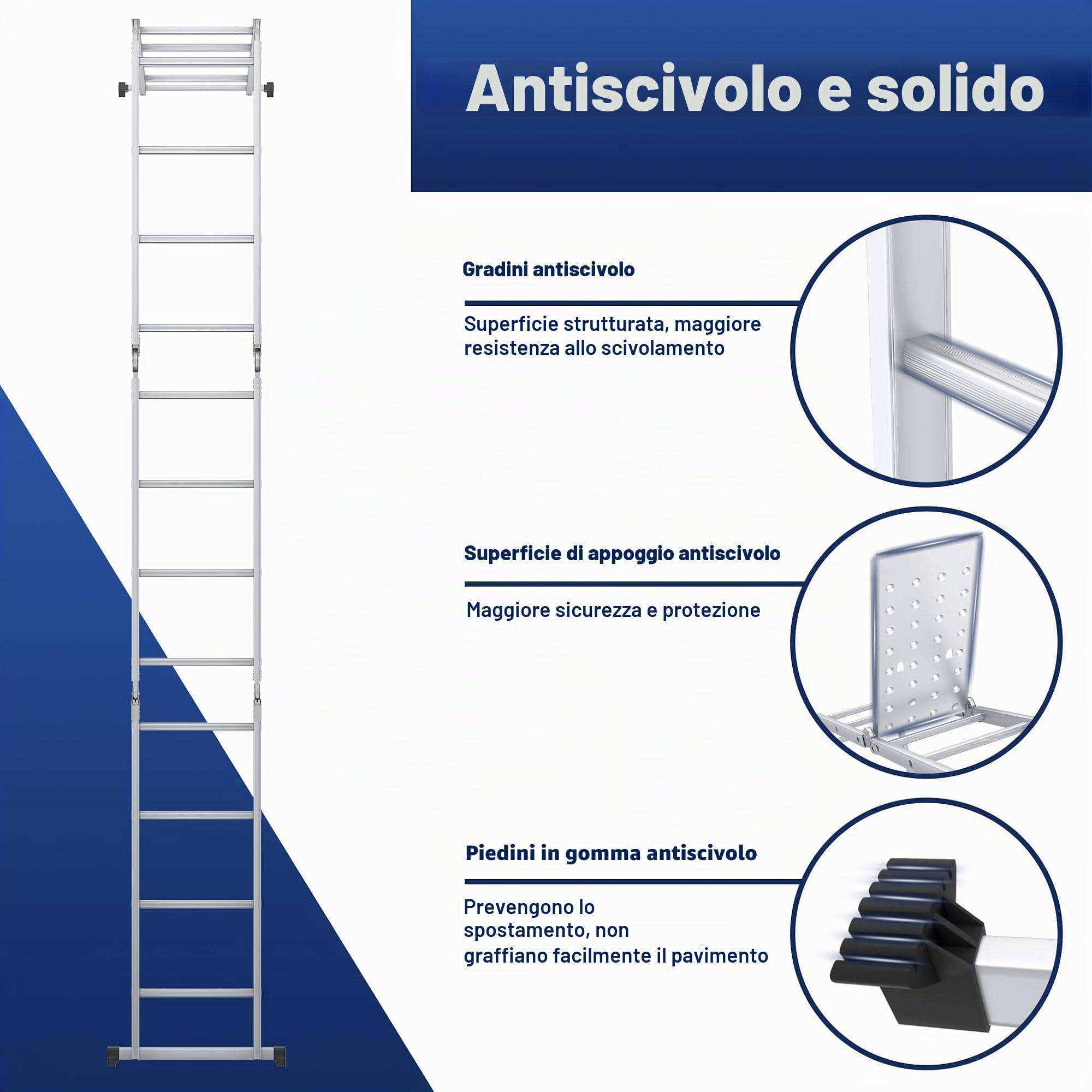 Froadp Scala multiuso 6 in 1, 3,4 m, pieghevole, multiuso in alluminio, con 2 ruote e piattaforma, multifunzione, portata fino a 150 kg