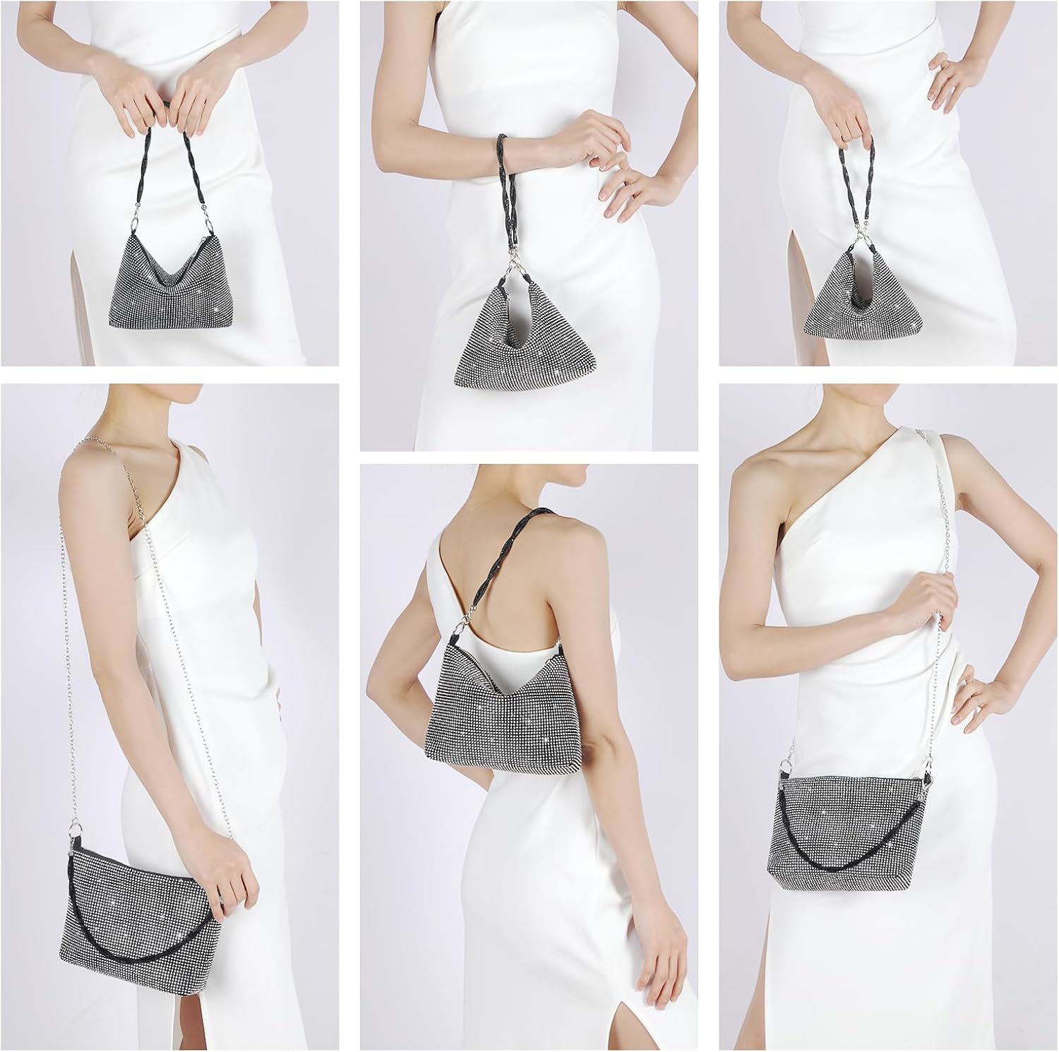 Rhinestone Clutch Purse for Women, Sparkly Hobo Bag Glitter Shoulder Bag Shiny Money Handbag for Date Party Prom - Image 2