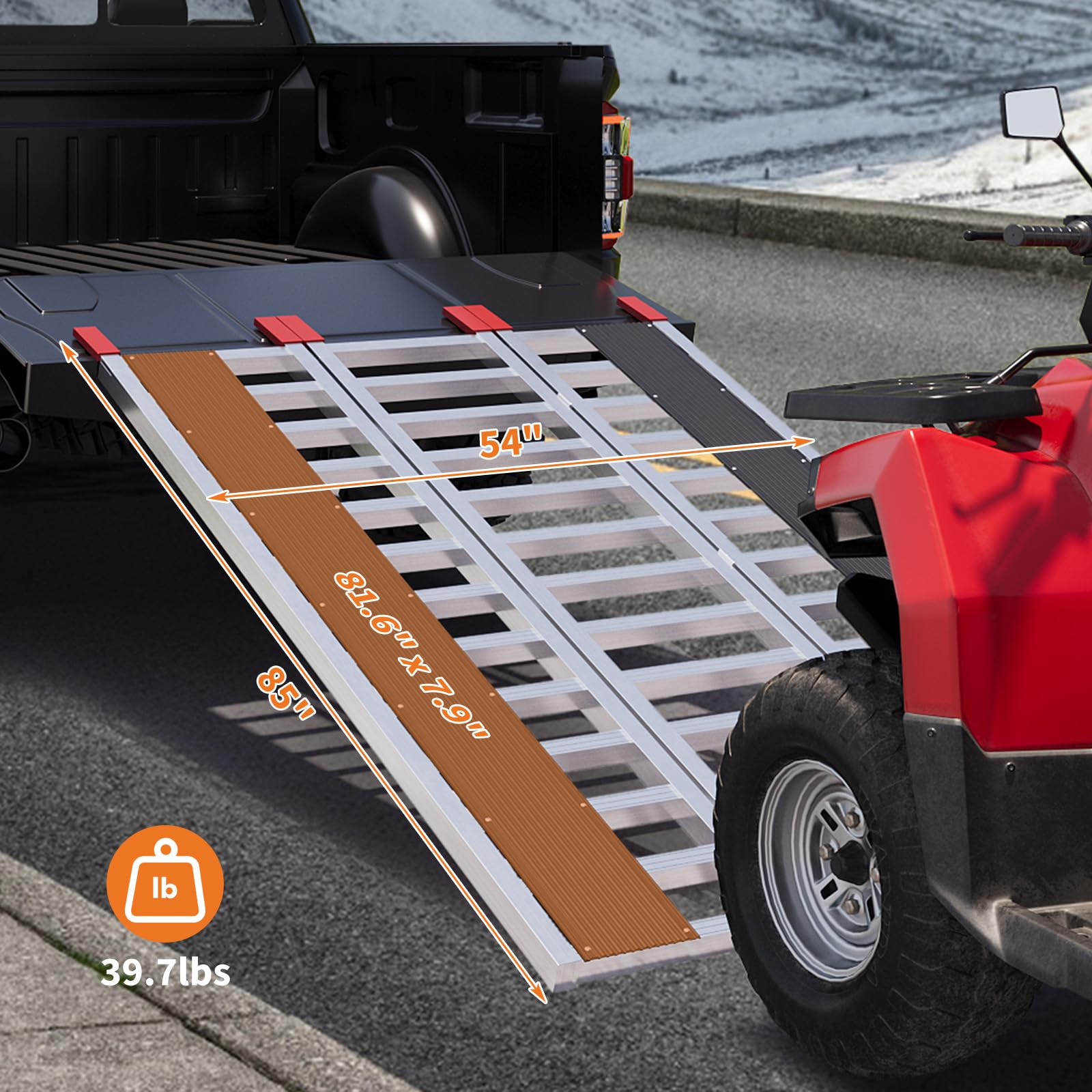 Garvee Rampa Plegable Aluminio 6061 3 Secciones 680 kg | Rampa aluminio 6061 plegable 3 secciones. Capacidad 680 kg, con funda de goma roja. Para carga de moto y vehículos.