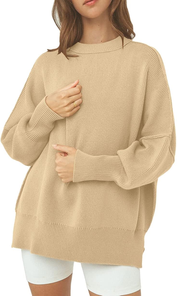 Oversized Soft Knit Long Batwing Sleeve Pullover Sweater Tunic Outfit Tops