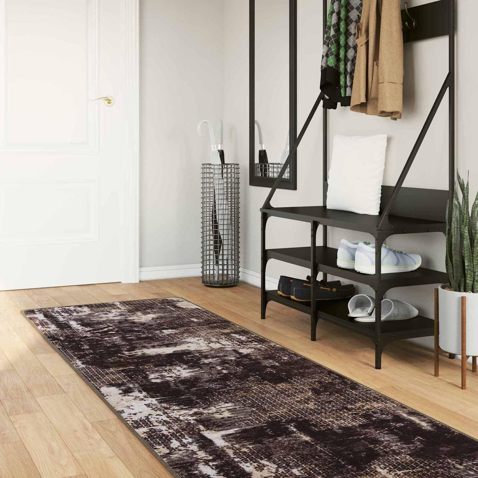 Marsa Tapis de sol, noir, 100 x 400 cm, polyester et PVC, antidérapant, lavable, pour couloir, salon, chambre à coucher, moderne, doux