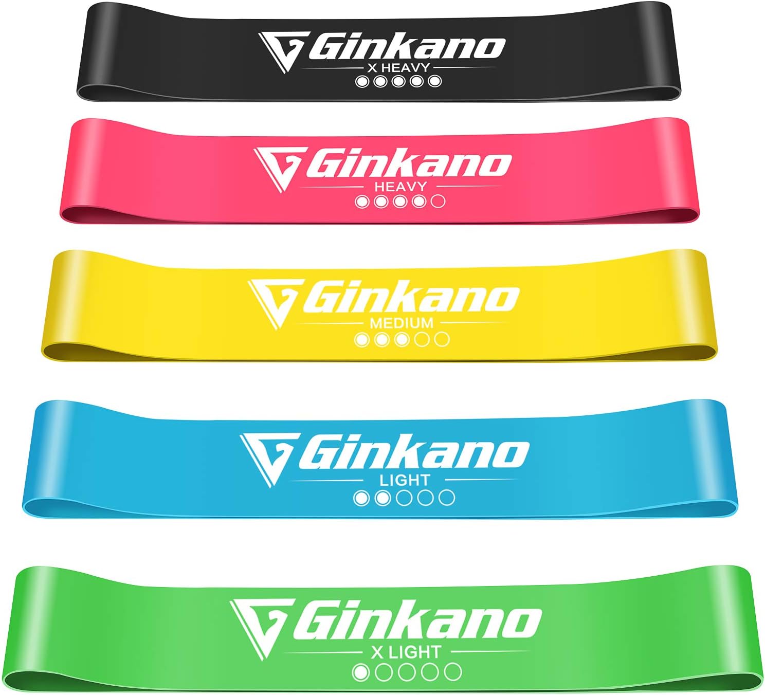 FOLAI Haquno Resistance Bands, [Set of 5] Skin-Friendly Resistance Fitness Exercise Loop Bands with 5 Different Resistance Levels - Yoga, Pilates, Fitness Green - Blue- Yellow - Red - Black