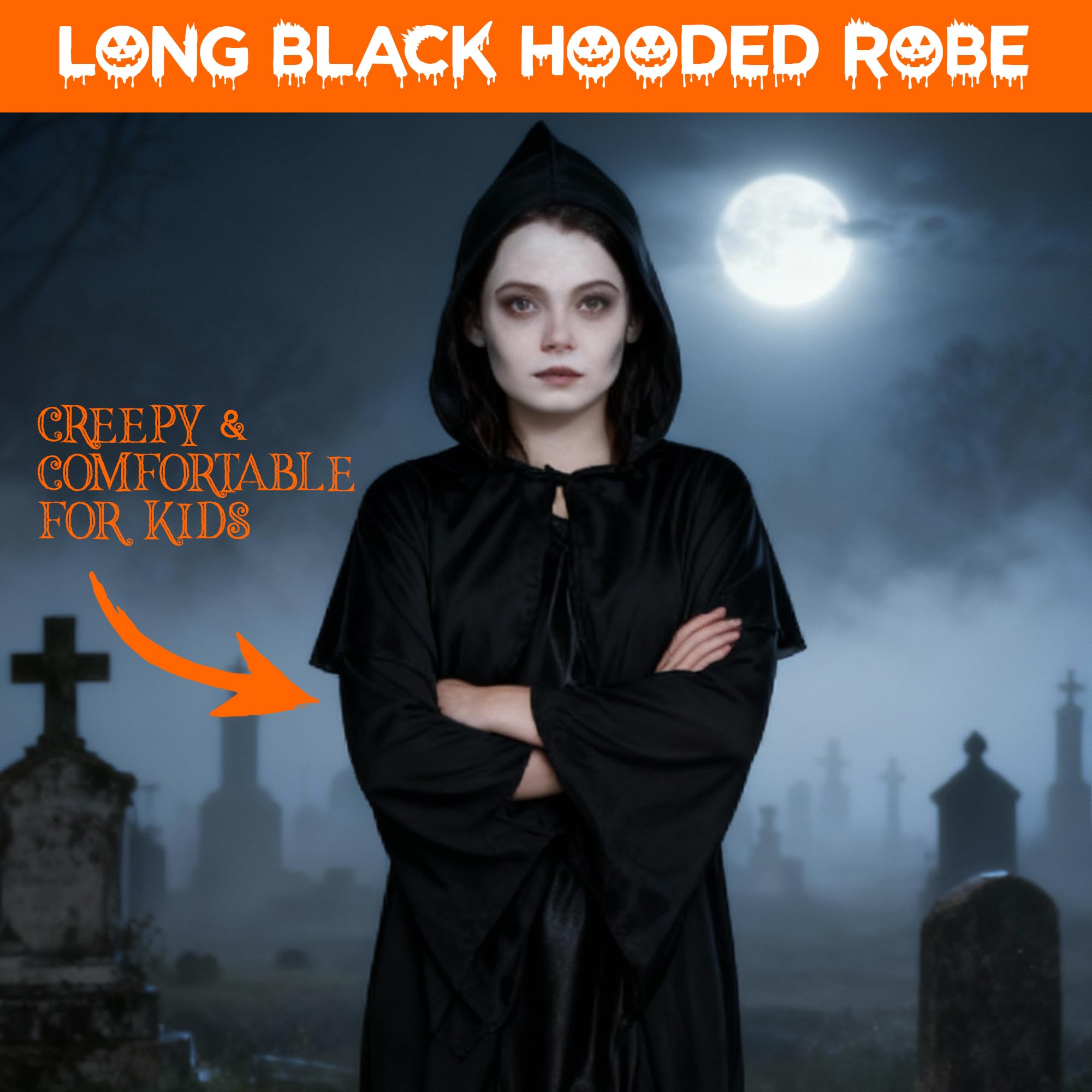 HiFEN® Children’s Reaper Halloween Costume with Hooded Robe & Scythe - Kids Grim Reaper Fancy Dress Scary Costume for Teens - Image 4