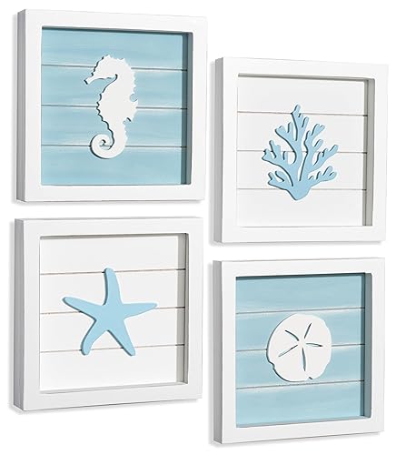 TideAndTales Ocean Beach Themed Room Decor (Framed Set of 4)