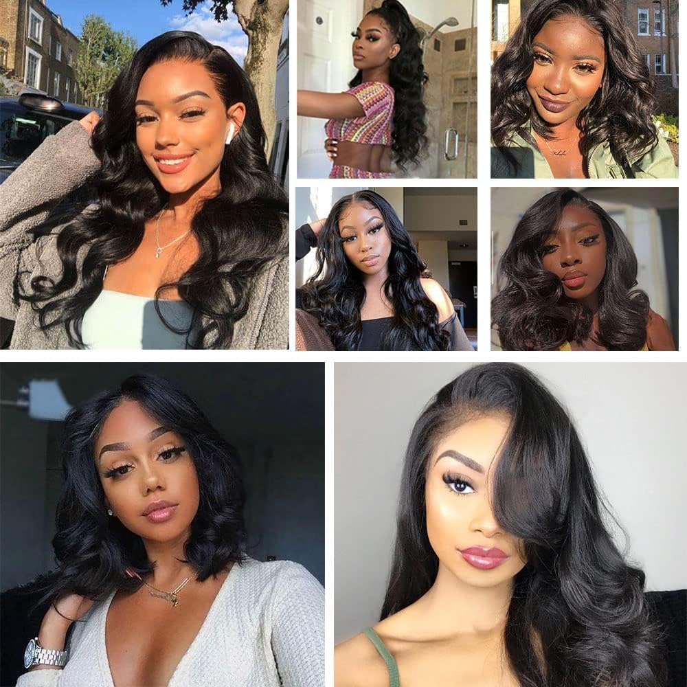 Rebasar Glueless Wigs Human Hair Pre Plucked Pre Cut Body Wave 4X4 Lace Front Wig Human Hair Pelucas de Cabello Humano para Mujeres 150% Density Natural Black 14 Pulgadas