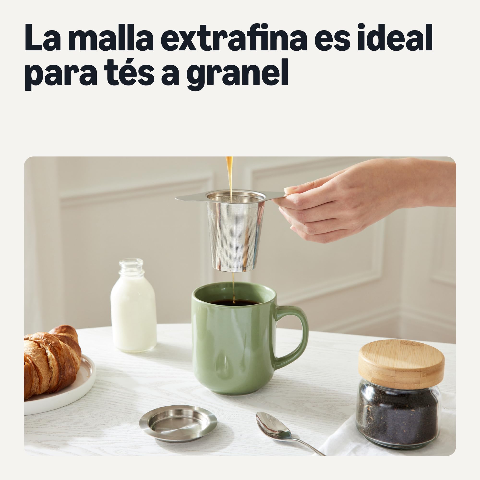 Amazon Basics Infusor de Té para Hojas Sueltas con Tapa, Juego de 2 Piezas, Acero Inoxidable, Resistente a la Oxidación y Apto para Lavavajillas