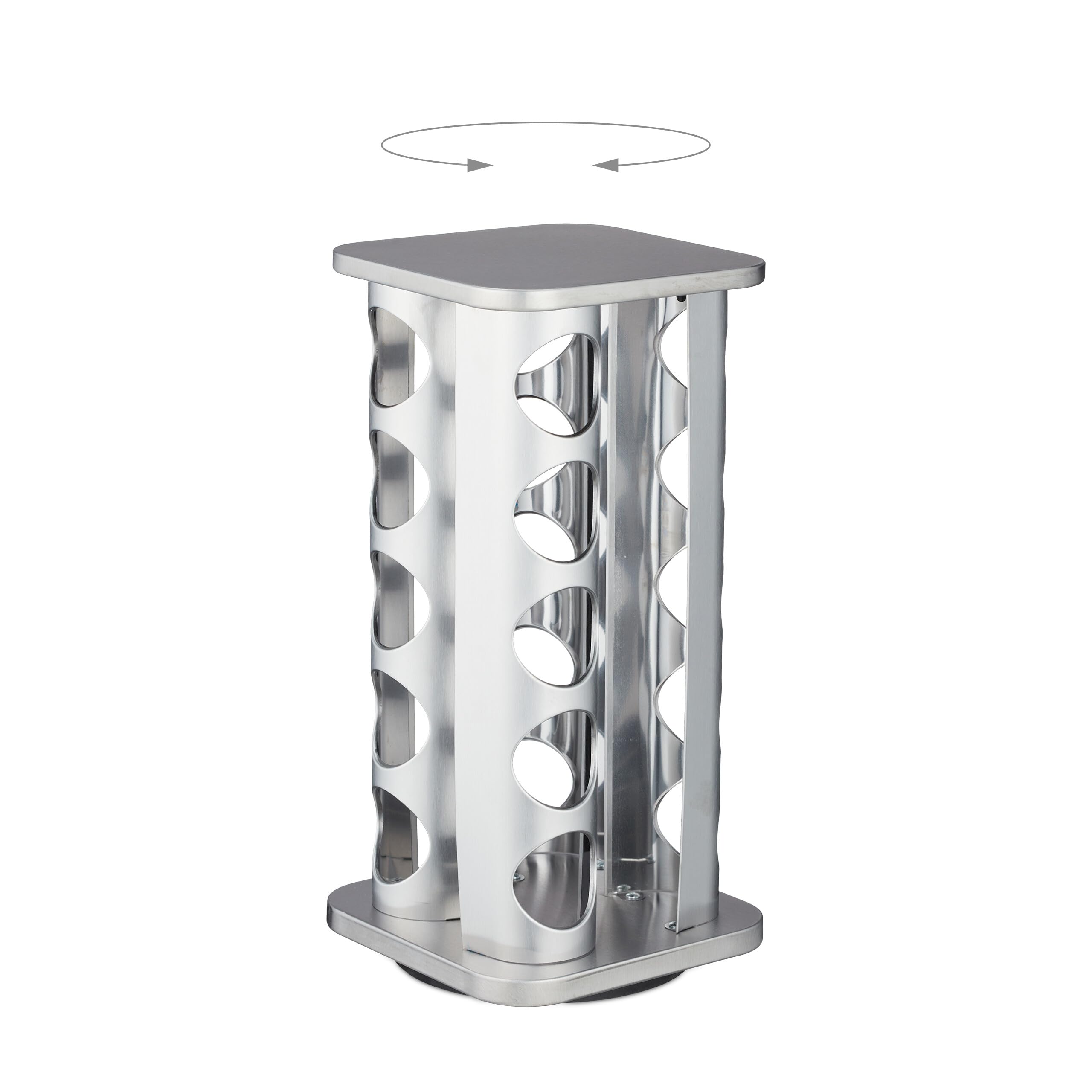 Relaxdays Tourniquet à épices, Acier INOX, 20 Pots en Verre, 40 étiquettes, Rotatif à 360°, HLP : 33,5x20x20 cm, argenté