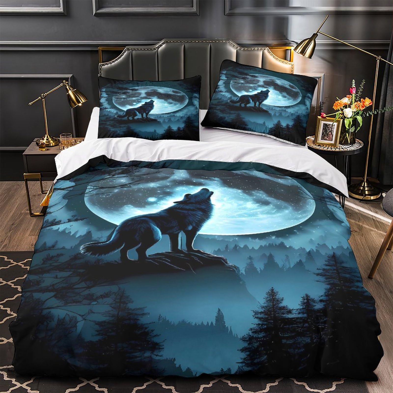Housse de couette loup fermeture éclair parure de lit king 3D