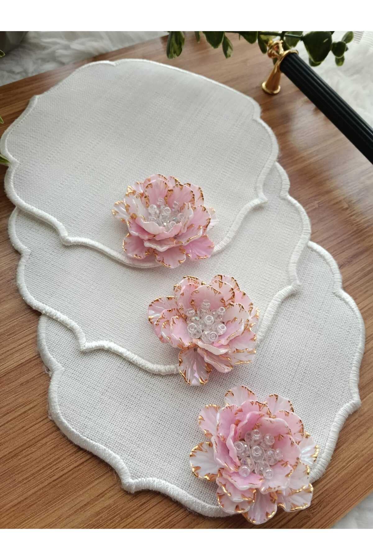 Serviettes de présentation café SODEF en lin de qualité supérieure ovale rose