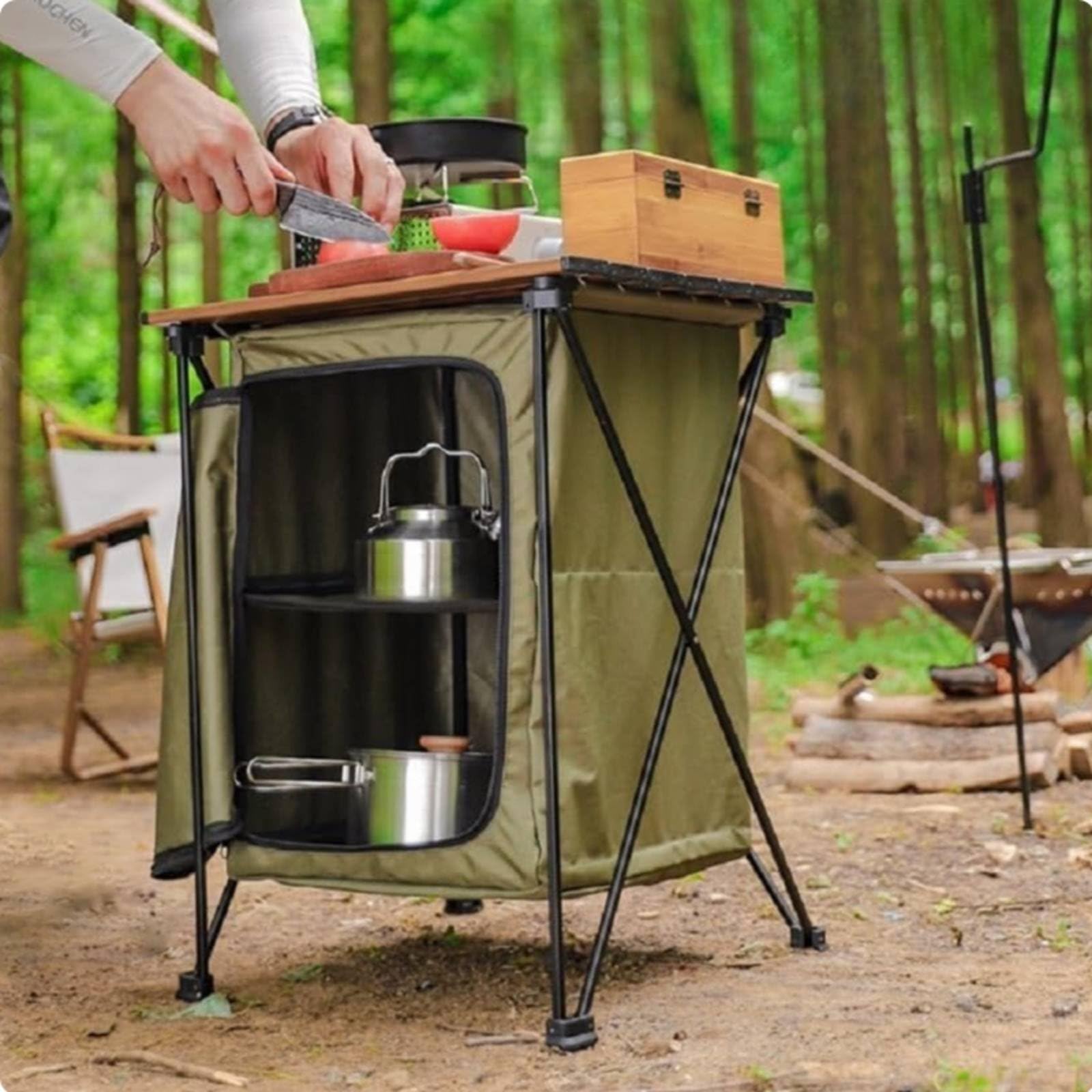 Gabinete de Almacenamiento Plegable Fácil de Plegar y Estructura Estable de Aluminio Resistente en Ambientes Exteriores y Divisor Adaptable Adecuado para Senderismo y Picnic, Color to 3