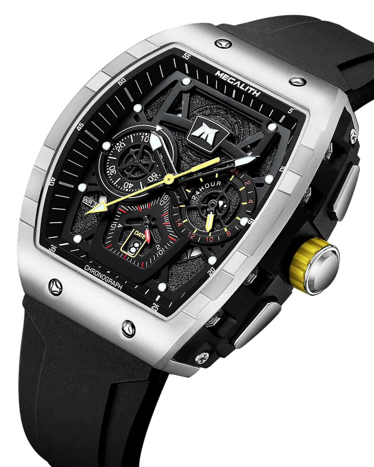 MEGALITH Orologio Uomo Militare Grande Sport Orologi da Polso Cronografo Impermeabile Orologio Uomo Moda Analogico Quarzo Quadrato Quadrante Disegno Gomma Luminosi Calendario Regali Eleganti per Uomo