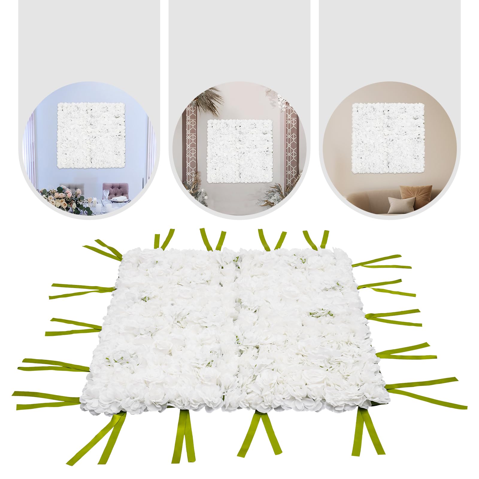 Panel de pared de flores, 1 x 1 m, pared de flores, flores de seda, decoración de pared cuadrada, decoración de pared para bodas, fiestas, accesorios de estudio fotográfico, etc, verde y