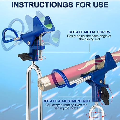 Miniatura 10 de LBW - Soporte de caña de pescar para pesca bancaria, soporte para caña de pescar de playa, soporte ajustable de acero inoxidable de 360 grados, 2