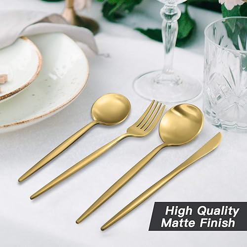 Miniatura 5 de Juego de cubiertos dorados de acero inoxidable mate de 20 piezas juego de cubiertos de acero inoxidable para 4 juego de utensilios de cocina con