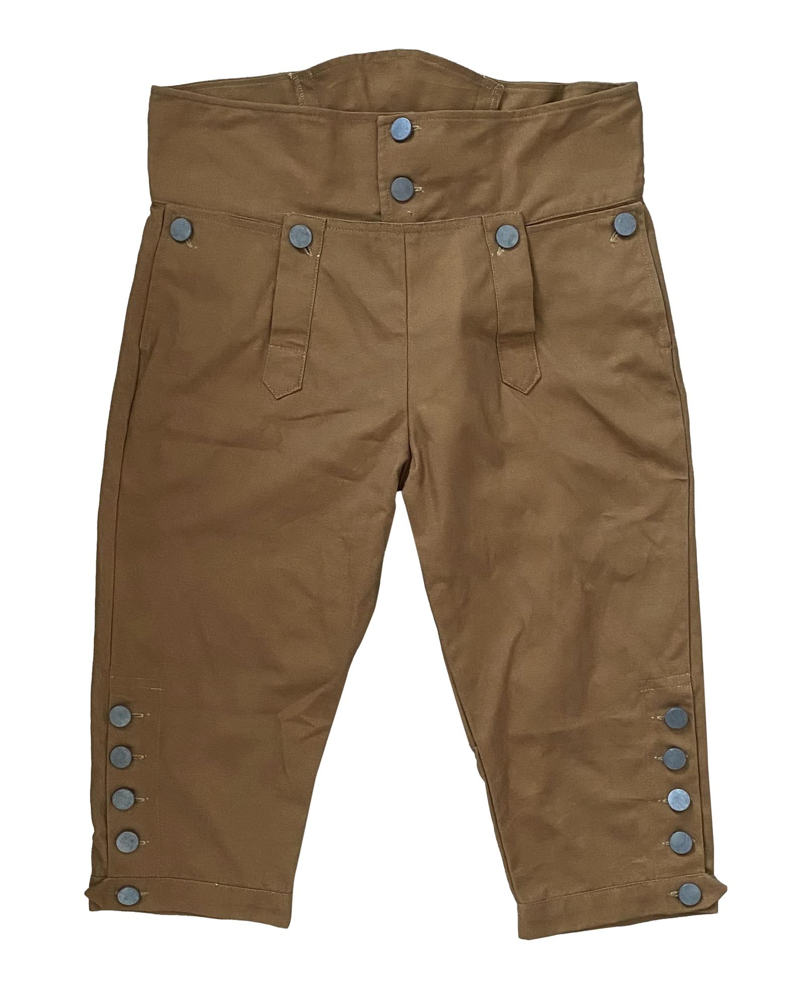 Mens Colonial Knee Breeches 18th Century Pants Fall Front Style, Muddy, Small