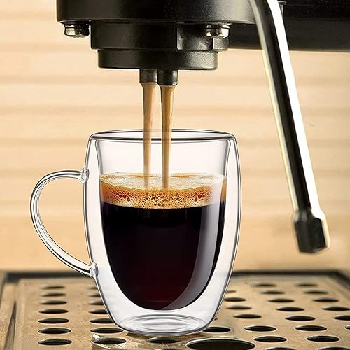 Miniatura 6 de Tazas de café de vidrio de doble pared de 12 onzas, 2 paquetes de tazas de café transparentes con tapas, tazas de café aisladas con asa, perfectas