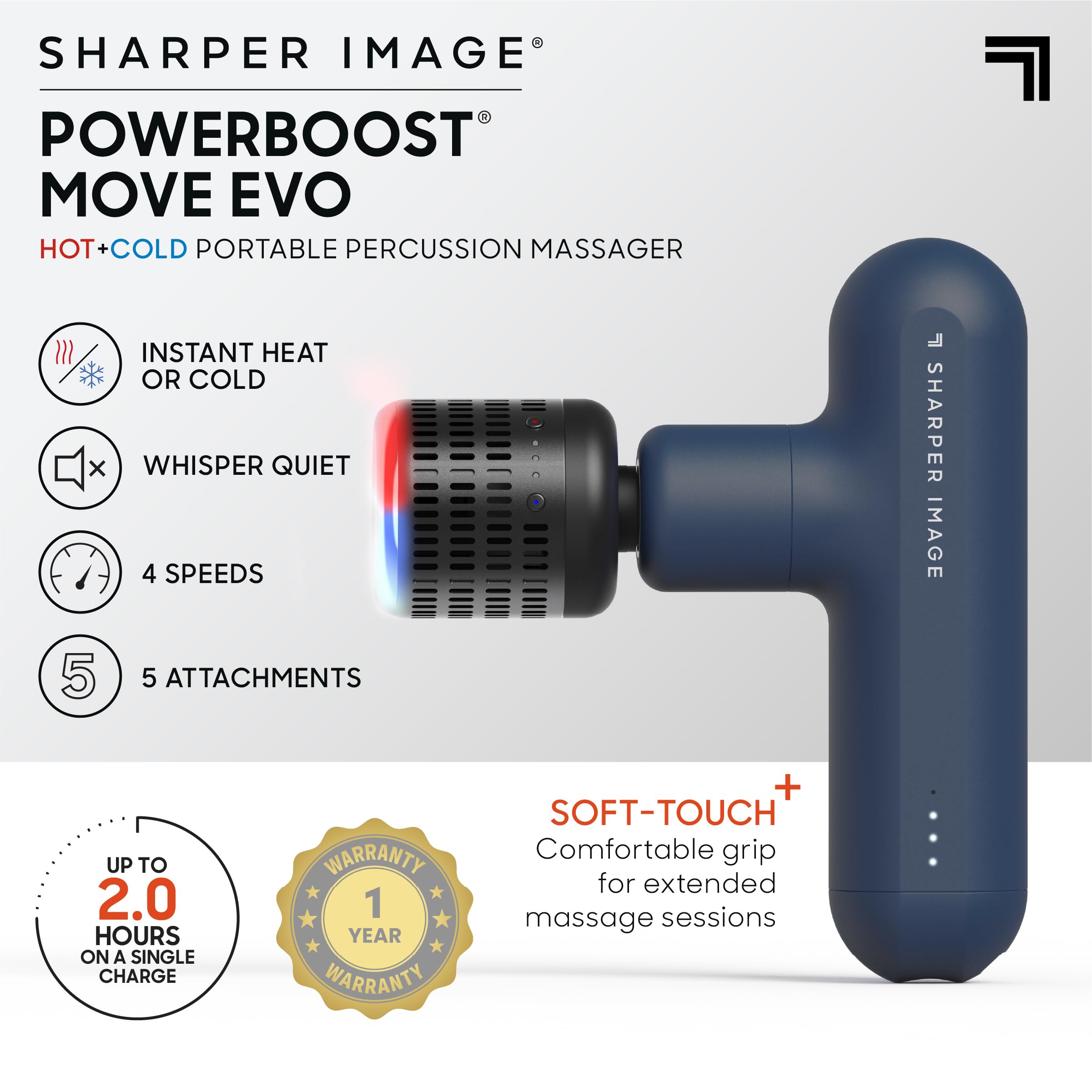 sharper image handheld heat and vibration massager Amazon.com: Sharper Image Deep Tissue Percussion Massage Gun, Powerboost  Move Evo Hot & Cold Rechargeable Handheld Massager, 4 Adjustable Speeds, 5  Attachment Heads & Carrying Case, for Muscle Pain Relief, Blue :
