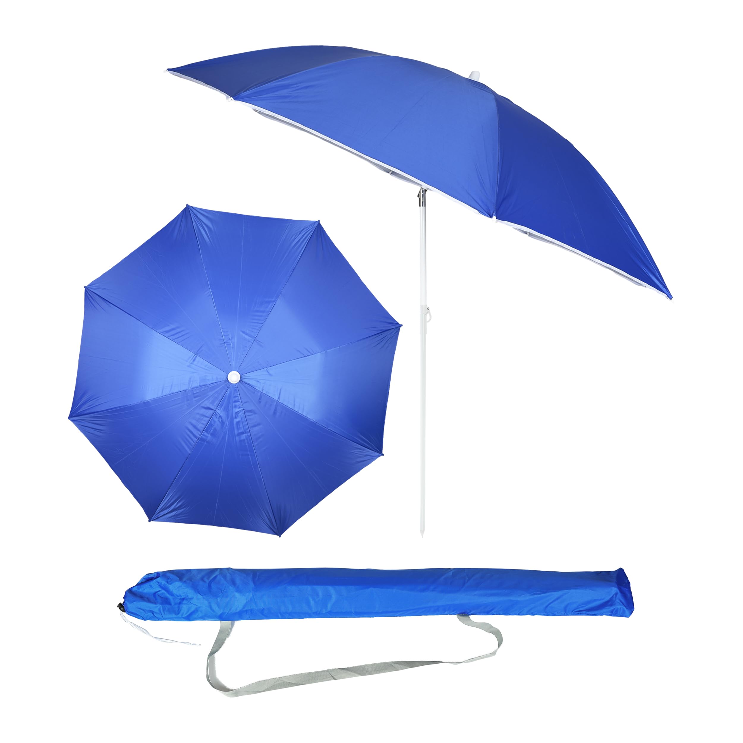 H HANSEL HOME Sombrilla de Playa, Inclinable, Tubo Acero,Varillas de Fibra de Vidrio, Protección Solar UPF+50,180cm, Azul, sin Soporte de Tornillo