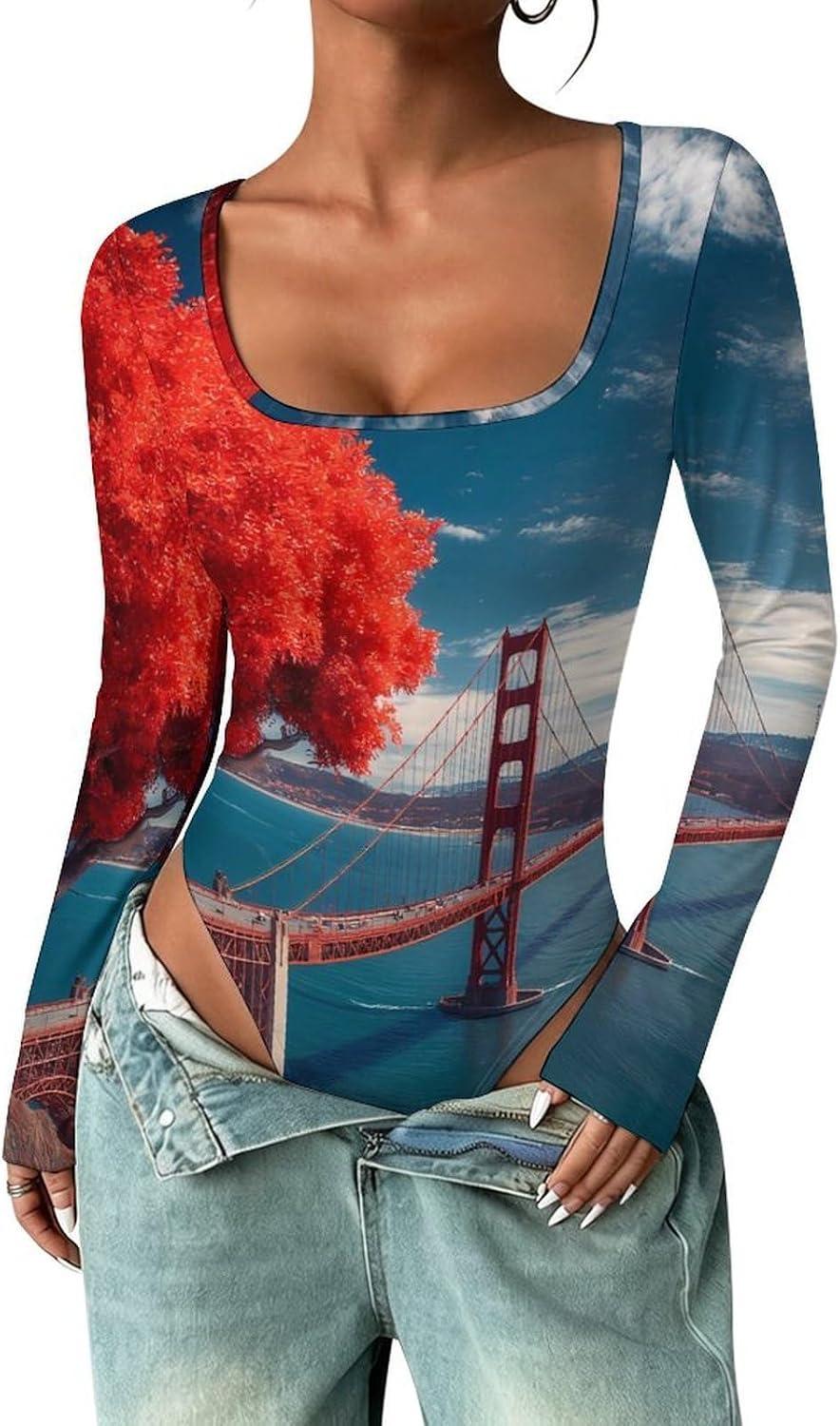 San Francisco Gold Gate Bridge Women's Bodysuits Long Sleeve Top 5XL