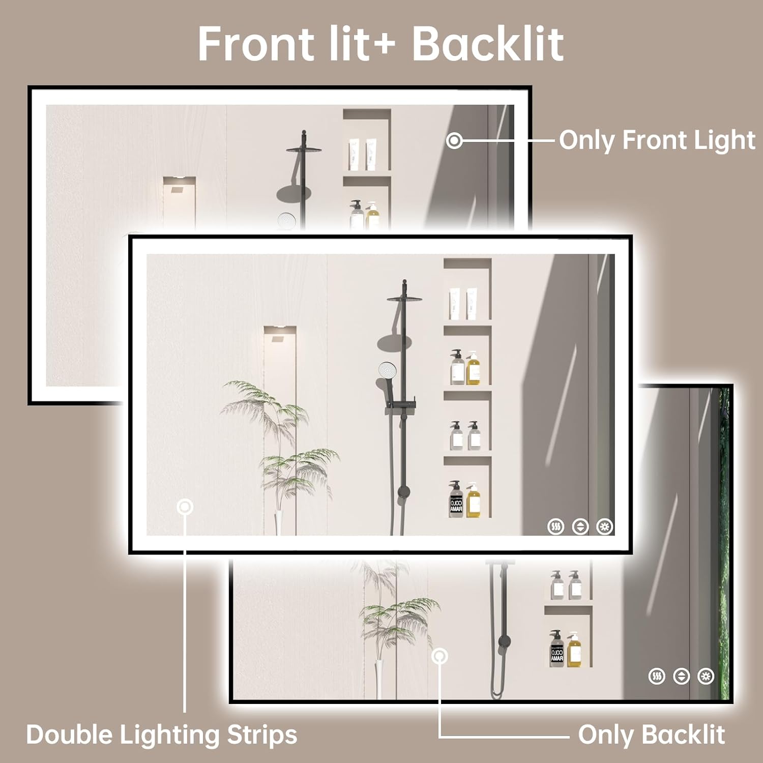 40x30 LED Bathroom Mirror with Lights, Black Aluminum Framed, Backlit + Front Lit, Lighted Bathroom Vanity Mirror for Wall, Anti-Fog, Memory Function, Dimmable, Shatterproof ETL Listed