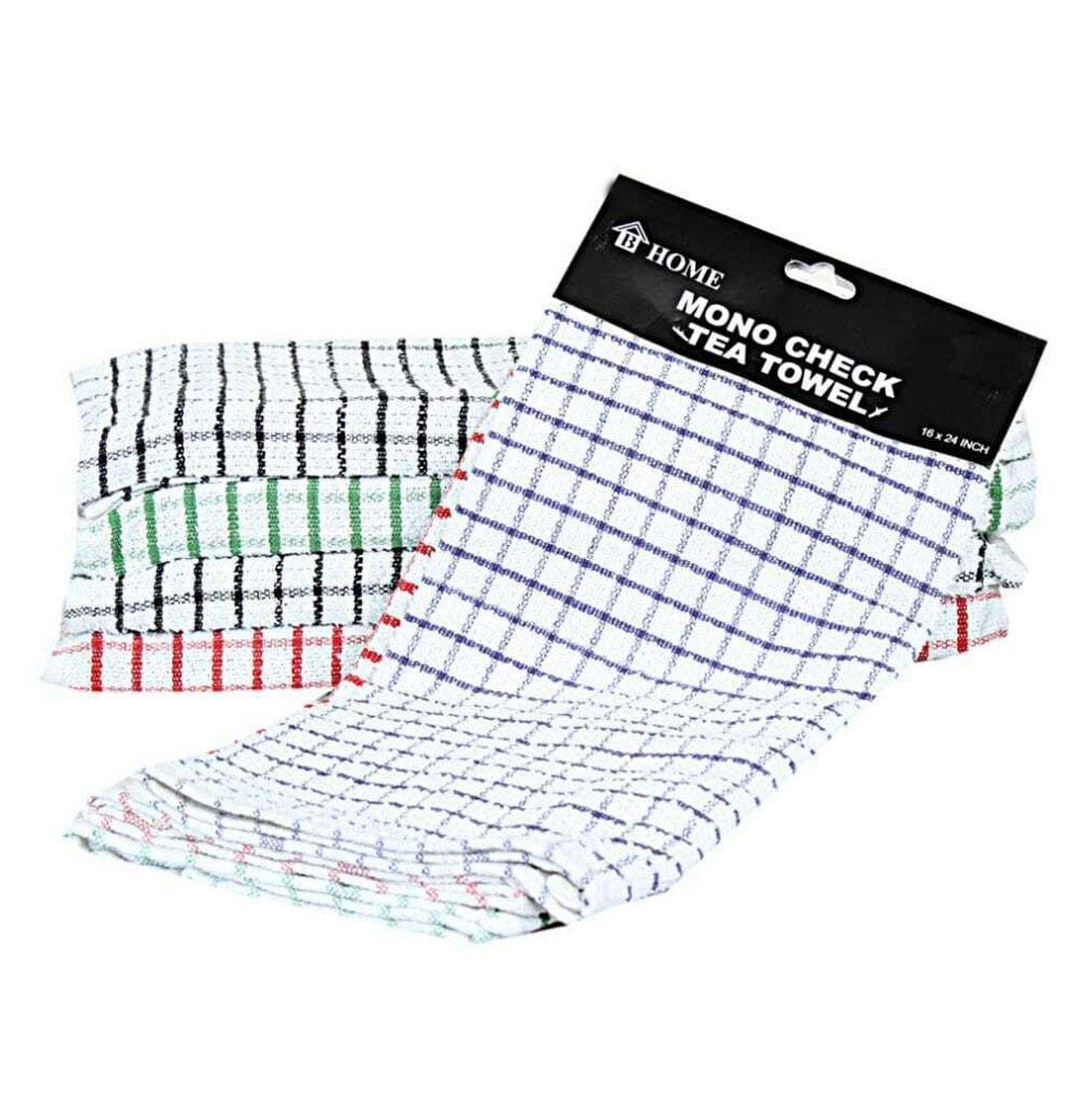 21Fashion Mono Check Tea Towels 100% Cotton Terry Towel Large Size Super Absorbent Towel Assorted One Size (16x24Inch) Pack Of 3