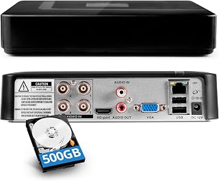 5MP 4-K Security DVR Recorder mit 500GB Festplatte, H.265+ 4CH Überwachung Digitaler Videorecorder, Hybrid 5-in-1 (TVI/AHD/CVI/CVBS/IPC) CCTV DVR für Überwachungskamera